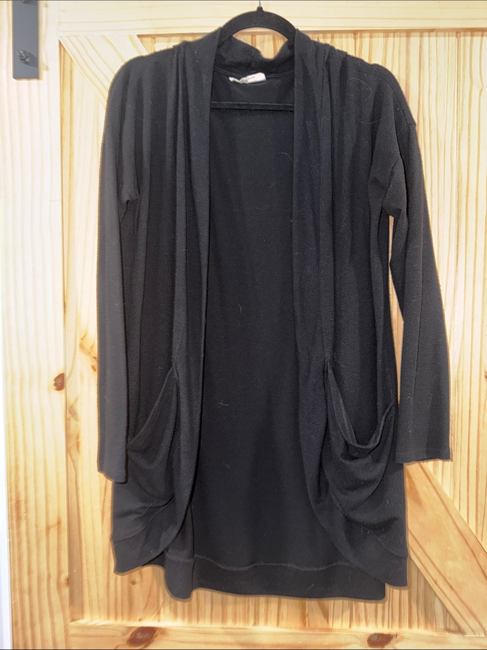 Black Open-Front Draped Pocket Cardigan Sweater